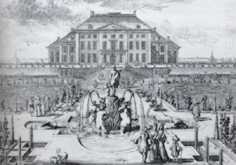 One of a series of eight etchings of Het Loo, unknow artist